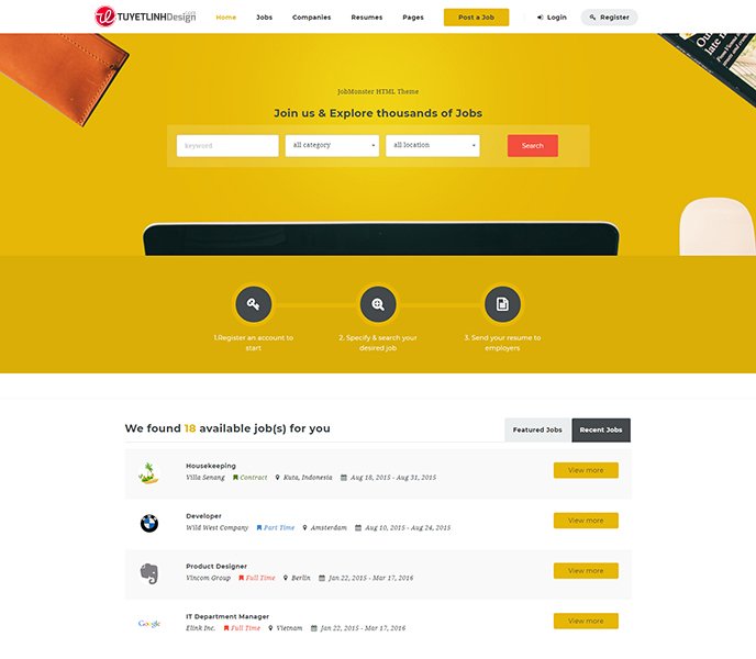 Mẫu website tìm việc làm, tuyển dụng - WDVLTD-00263